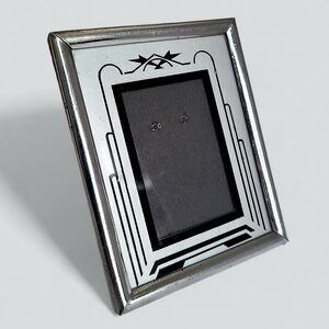 Art Deco Reverse Painted Picture Frame 4x5 Silver Fits 2x3 Photo Portrait Easel